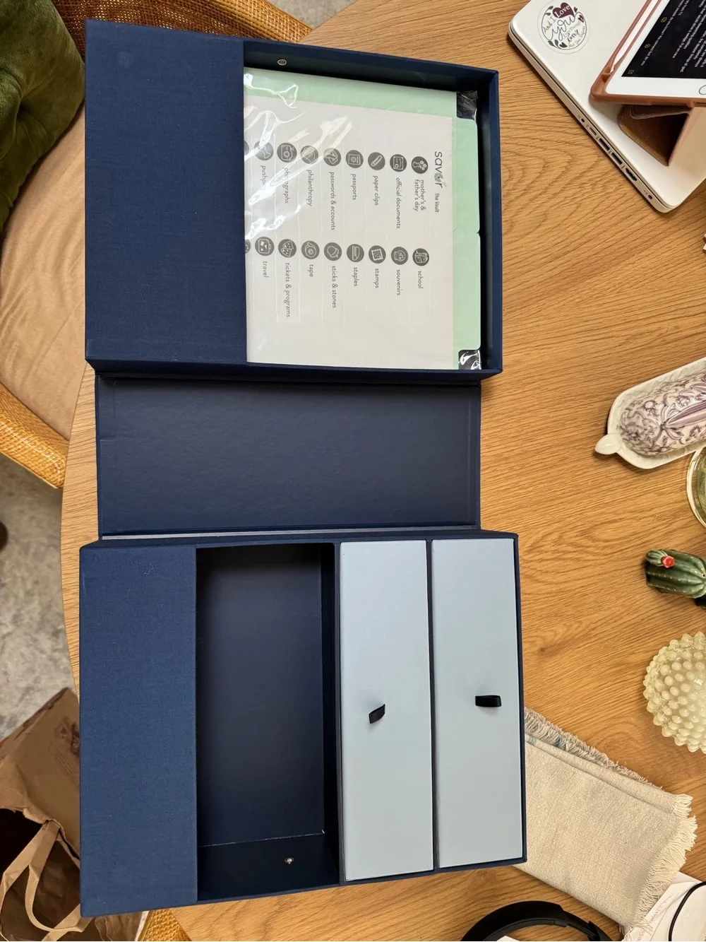 Savor All in one Memory box Storage Blue Organizer with Drawers files and labels